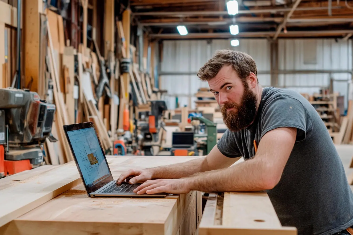 Håndværker arbejder på sin hjemmeside